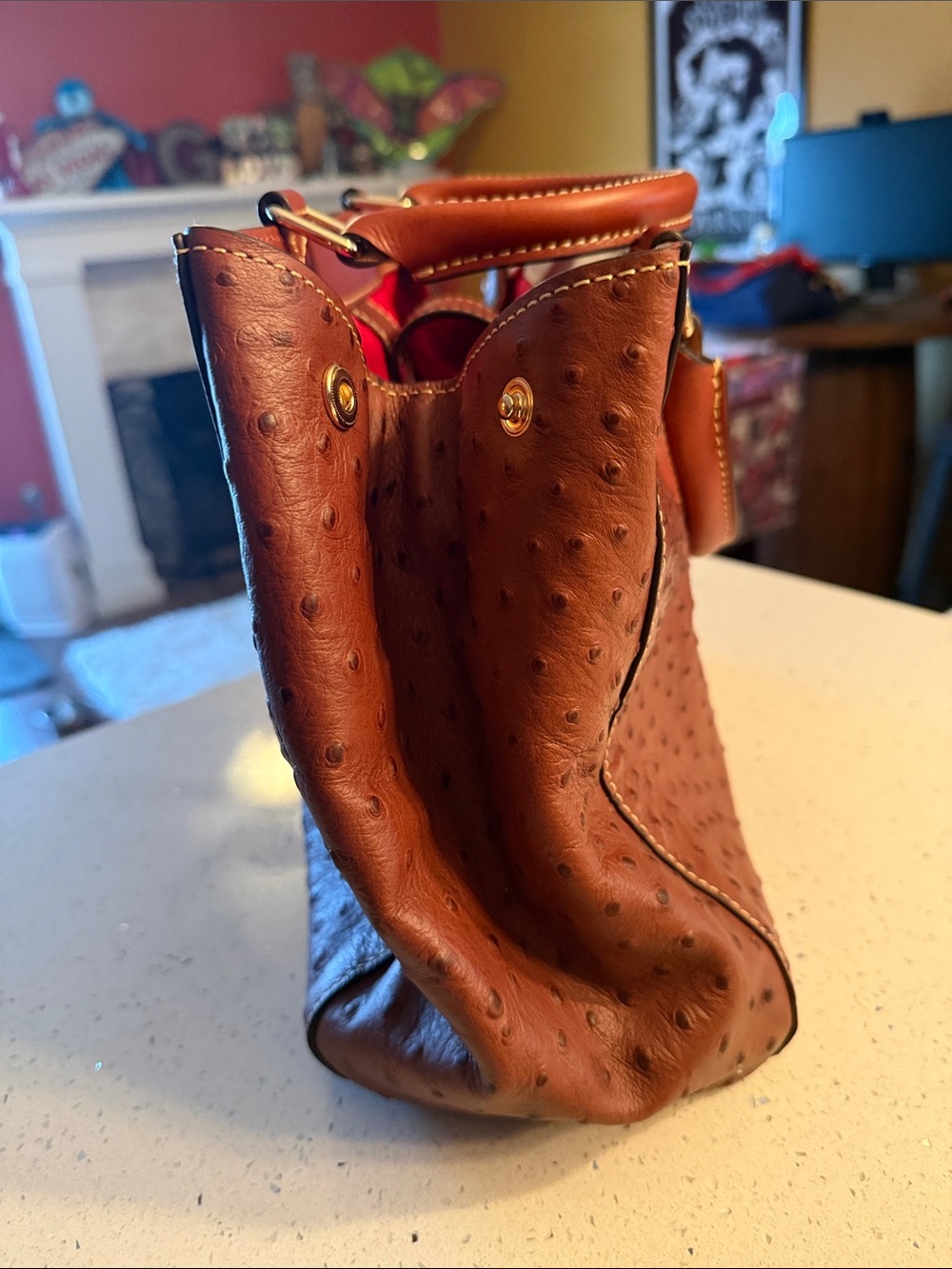 Dooney & Bourke Brown Ostrich-Texture Leather Satchel with Removable Strap - Picture 10 of 10